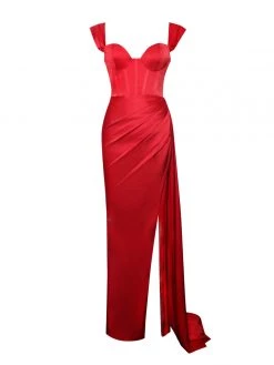 Miss Circle Zayda Red High Slit Corset Satin Gown