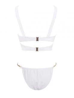Miss Circle Divine White Thong Bikini Bottom With Chain