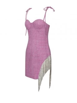 Miss Circle Rosie Fuchsia Tweed Crystal Fringe Dress