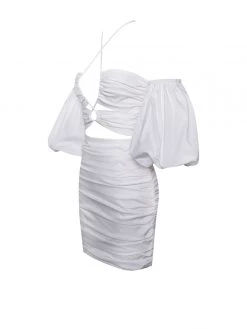 Miss Circle New In Kasey White Lace Up Halter Neck Puff Sleeve Dress