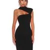 Miss Circle Dresses Jolene Black Asymmetric Neck Cutout Detail Stretch Crepe Dress