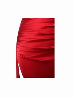 Miss Circle Norma Red Off Shoulder Crystallized Corset Satin Gown Corsets