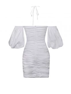 Miss Circle New In Kasey White Lace Up Halter Neck Puff Sleeve Dress