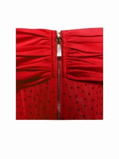 Miss Circle Norma Red Off Shoulder Crystallized Corset Satin Gown Corsets