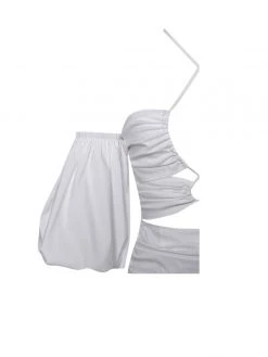 Miss Circle New In Kasey White Lace Up Halter Neck Puff Sleeve Dress