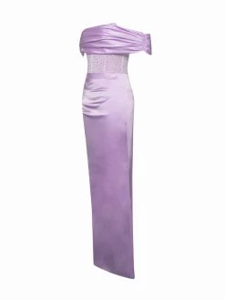 Miss Circle Norma Lilac Off Shoulder Crystallized Corset Satin Gown Corsets