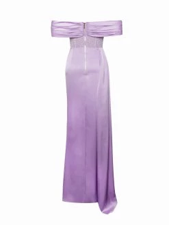 Miss Circle Norma Lilac Off Shoulder Crystallized Corset Satin Gown Corsets