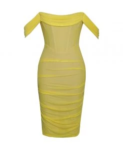 Miss Circle Weslee Lemon Off Shoulder Mesh Corset Dress Corsets