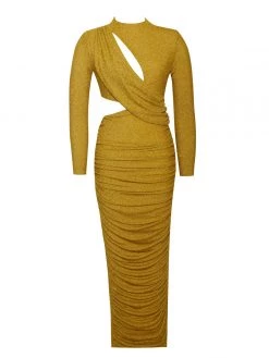 Miss Circle Dresses Payson Gold Long Sleeve Metallic Jersey Cutout Dress