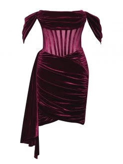 Miss Circle Corsets Irisa Burgundy Draping Off Shoulder Corset Dress