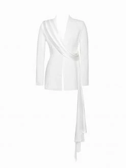 Miss Circle Tops Vandra White Draping Blazer Jacket