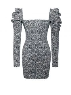 Miss Circle Petra Herringbone Puff Long Sleeve Dress