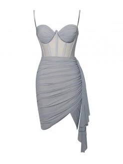 Miss Circle Corsets Yolie Grey Ruched Draping Mesh Corset Dress