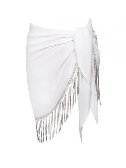 Miss Circle Quill White Cover Up With Crystal Fringe
