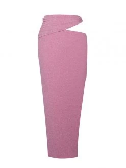 Miss Circle Toira Salmon Pink Metallic Cutout Jersey Skirt Bottoms