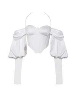 Miss Circle Corsets Evie White Satin Puff Sleeve Corset Top