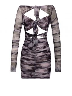 Miss Circle Sonia Grey Print Mesh Long Sleeve Dress