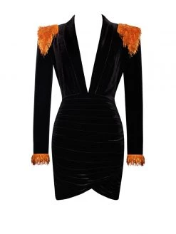 Miss Circle Windsor Hand-embellished Black Velvet Dress