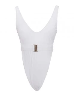 Miss Circle Swim Collection Ayla White Thong Swimsuit With Belt