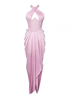 Miss Circle Corsets Noemie Pink Crystal Corset Satin Gown