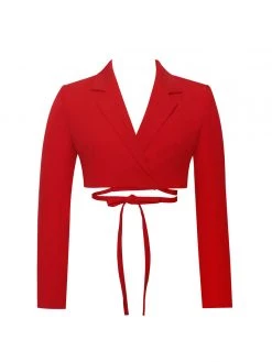 Miss Circle Deana Red Lace Up Crop Blazer