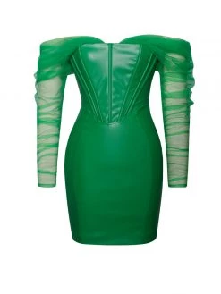 Miss Circle Corsets Faina Green Mesh Sleeve Leather Corset Dress