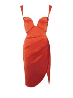 Miss Circle Dresses Lilian Poinciana High Slit Satin Dress