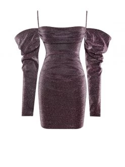 Miss Circle Yulisa Rose Gold Metallic Puff Sleeve Dress Dresses