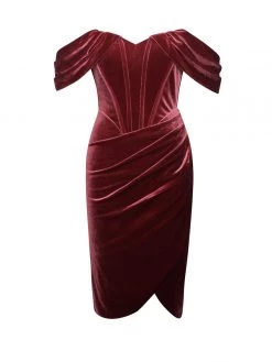 Miss Circle Corsets Omaria Burgundy Velvet Off Shoulder Corset Dress