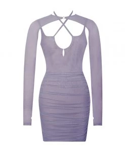 Miss Circle Flora Purple Mesh Long Sleeve Dress Dresses