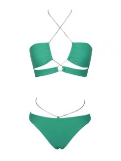 Miss Circle Bottoms Danica Green Crystal String Lace Up Bikini Bottom