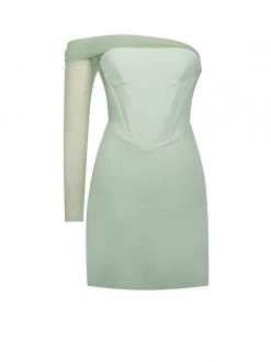 Miss Circle Uma Mint Sheer Mesh Sleeve Crepe Corset Dress
