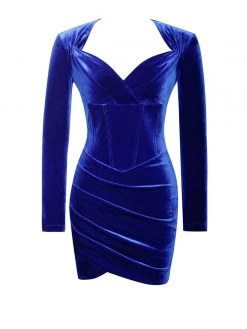 Miss Circle Tamara Royal Blue Long Sleeve Corset Velvet Dress