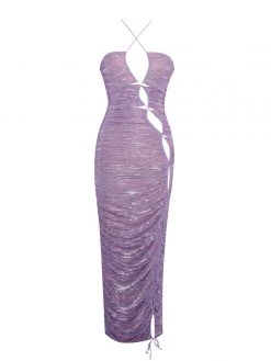 Miss Circle Parris Purple Cutout Ruched Chiffon Maxi Dress Dresses