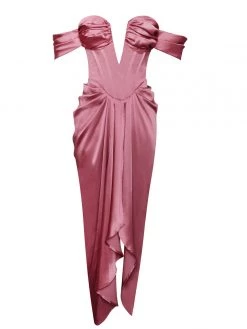 Miss Circle Corsets Xophia Mauve Pink Off Shoulder Satin Corset High Slit Dress