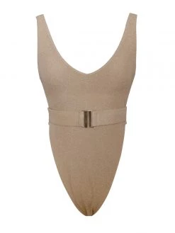 Miss Circle Swim Collection Ayla Gold Thong Swimsuit With Belt