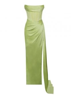 Miss Circle Corsets Prisa Lime High Slit Satin Corset Gown