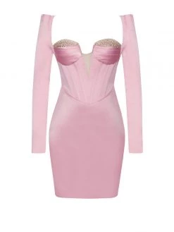 Miss Circle Camila Pink Satin Corset Dress With Crystals Corsets