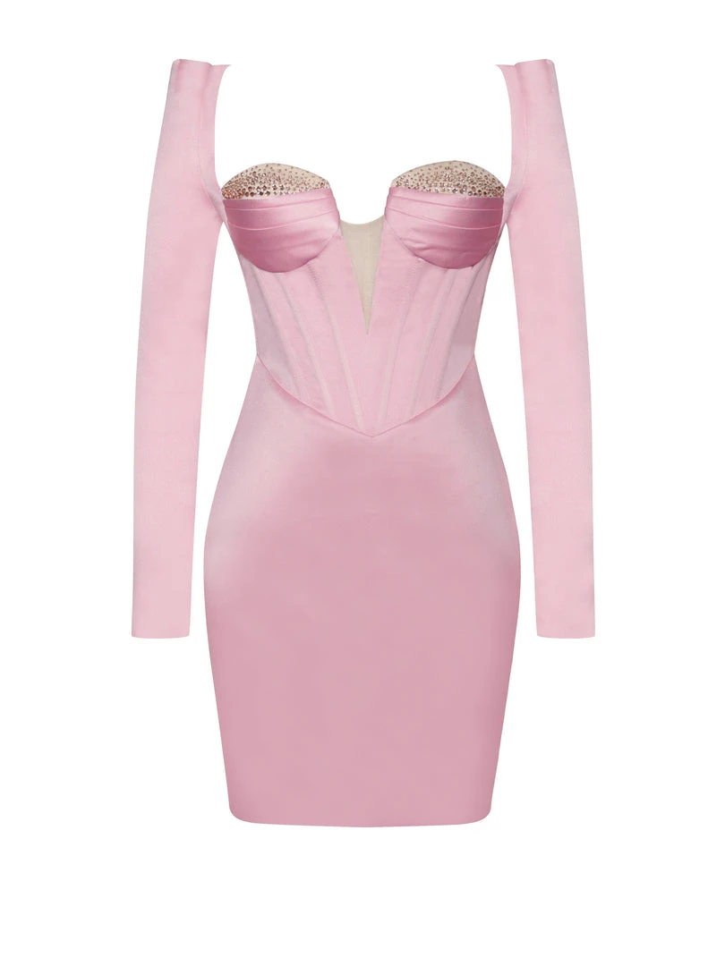 Miss Circle Camila Pink Satin Corset Dress With Crystals Corsets