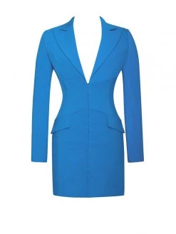Miss Circle Flattery Blue Long Sleeve Blazer Dress New In