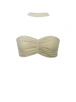 Miss Circle Xola Pale Yellow Halter Neck Metallic Jersey Top New In