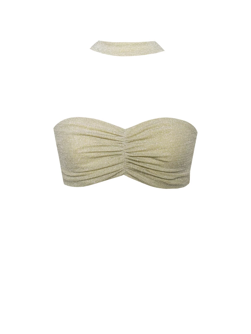 Miss Circle Xola Pale Yellow Halter Neck Metallic Jersey Top New In