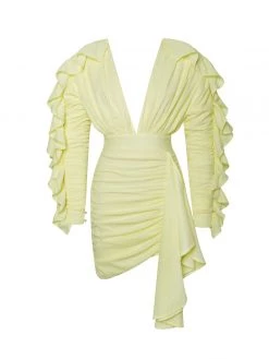 Miss Circle Dresses Samara Yellow Draping Ruffle Sleeve Dress