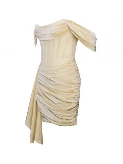 Miss Circle Kendal Butter Satin Draping Off Shoulder Corset Dress