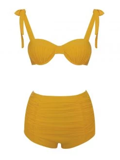 Miss Circle Milana Yellow Ruched Bikini Top Swim Collection