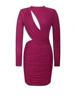Miss Circle Dresses Reva Ruby Pink Metallic Long Sleeve Cutout Dress