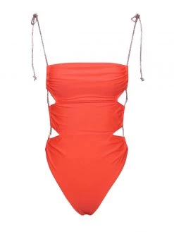 Miss Circle Beverly Orange Red Crystal Lace Up One Piece Swimsuit Swim Collection