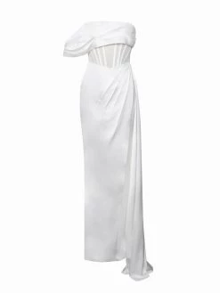 Miss Circle Rebeca White Satin High Slit Corset Gown Corsets
