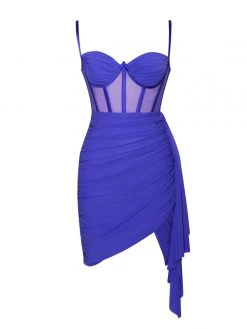 Miss Circle Corsets Yolie Royal Blue Ruched Draping Mesh Corset Dress