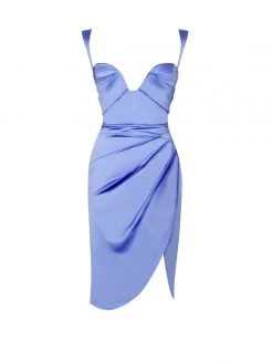 Miss Circle Lilian Blue High Slit Satin Dress Dresses